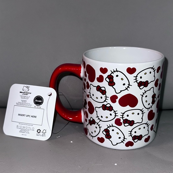 Bioworld Hello Kitty Ceramic Mug (Hello Kitty faces with red hearts) - Picture 2 of 4